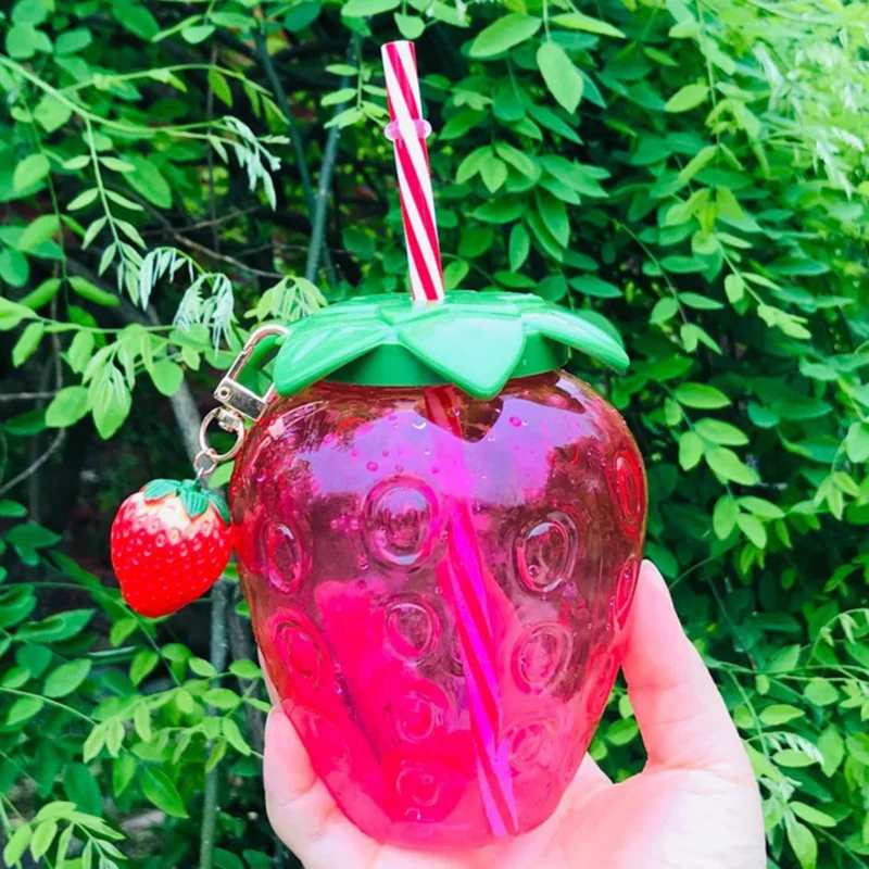 Strawberry Tumbler Cute Strawberry Shaped Drinking Cup with Straw Strawberry Themed Party Decor Kawaii Water Bottle for Tea