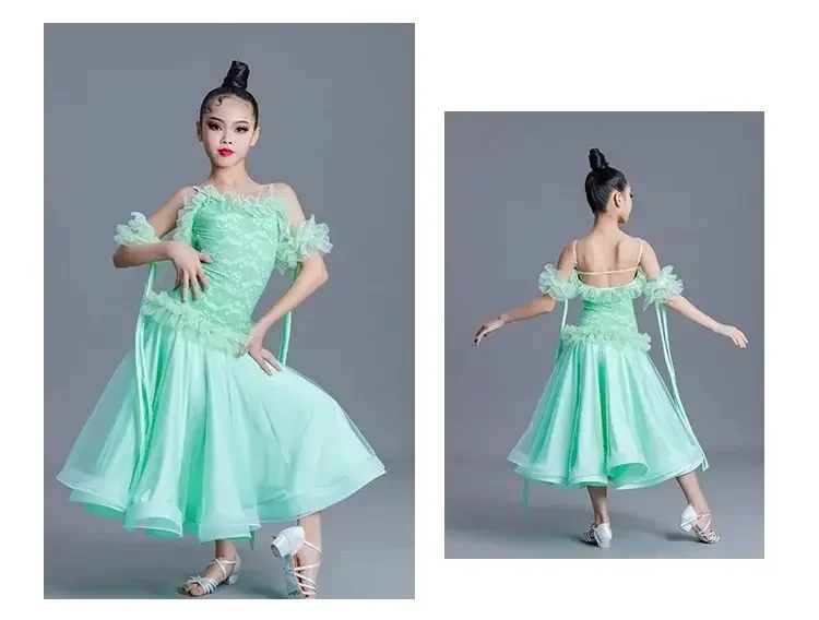 Frühling Sommer Kinder Modernes Walzer-Tanzkleid Professionelles Wettkampf-Trainingskostüm Standard-Ballsaal-Tanzoutfit für Mädchen – Detail 4