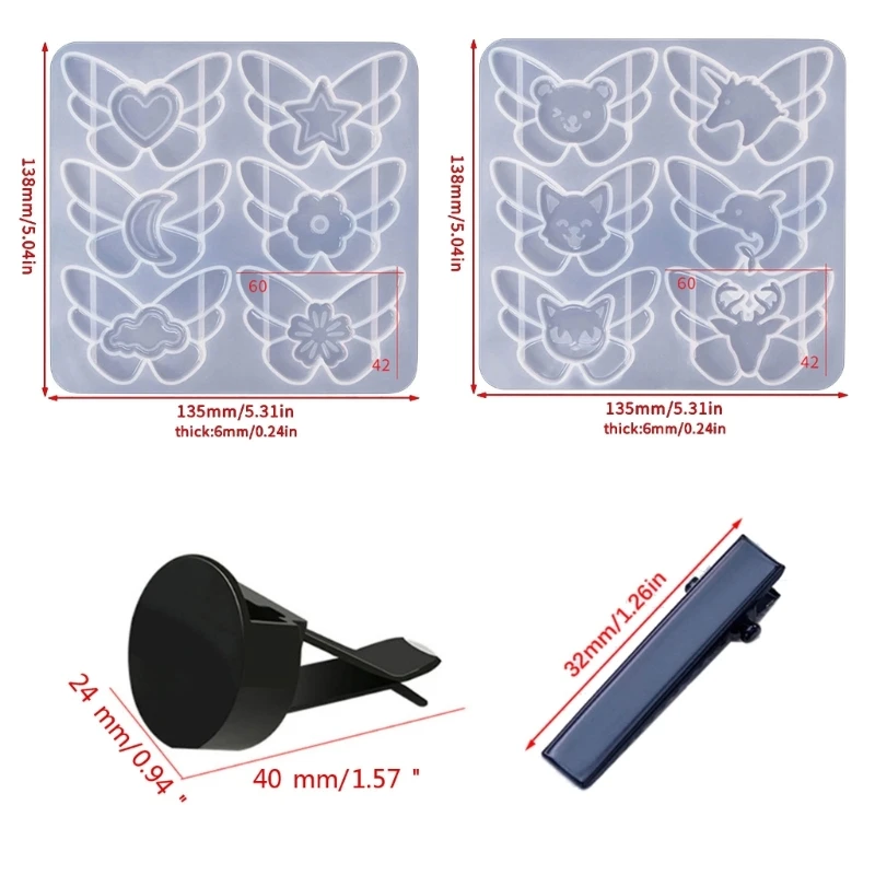 Molde silicone personalizável, clipes cabelo cristal, molde para adornos ventilação ar do carro