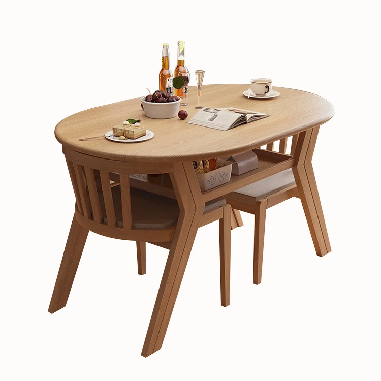 

Small Solid Wood Expandable Oval Dining Table Foldable Design Home Furniture