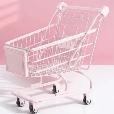 لطيف عربة تسوق صغيرة زخرفة سلة سلكية صغيرة سطح المكتب ديكور لمكتب غرفة نوم المطبخ تخزين الحلوى بطاقات الأعمال أقلام