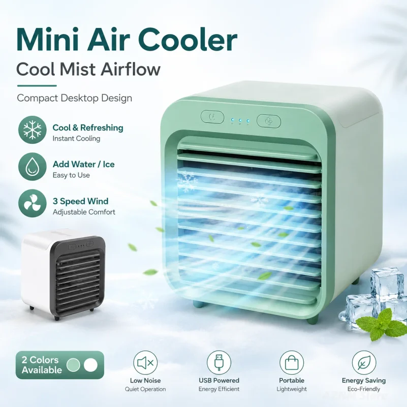 New Portable USB Chargeable Mini 3 Gear Air Conditioner Cooler Fan Air Conditioner Air Cooling Fan Office Desktop Fan Parts