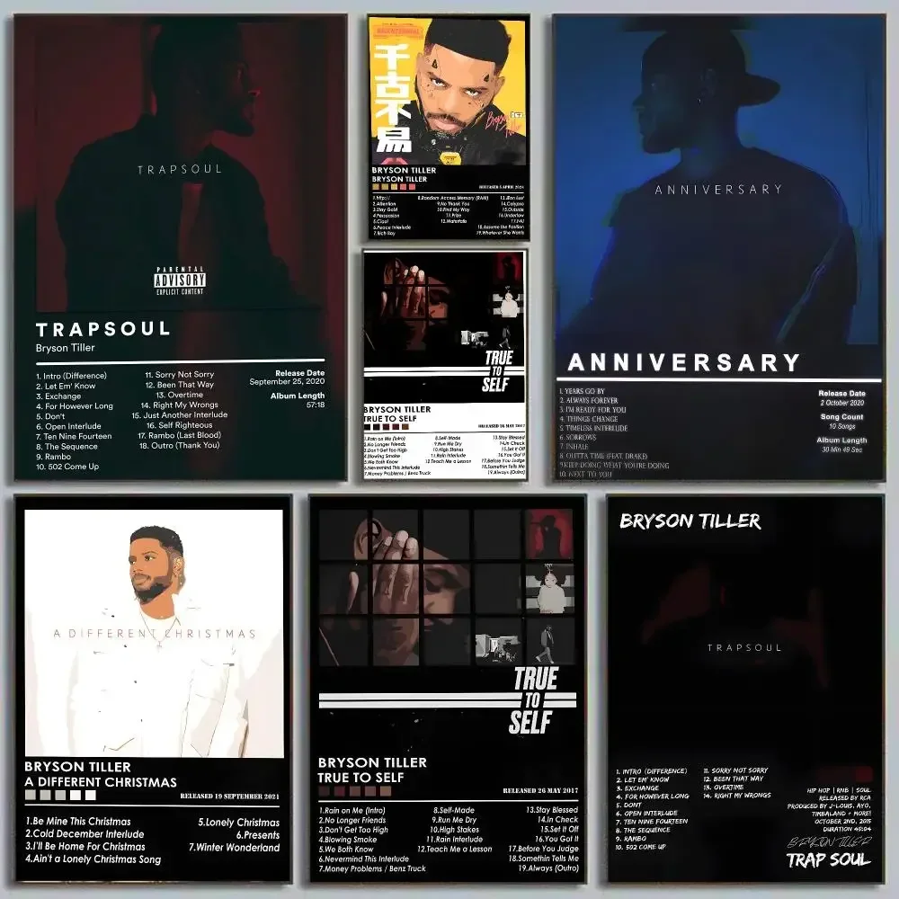 Pop Singer B-Bryson Tiller – T R A P S O U L Poster Self Adhesive Wall Art Decor for Bedroom Living Room Office Home Decor Gift
