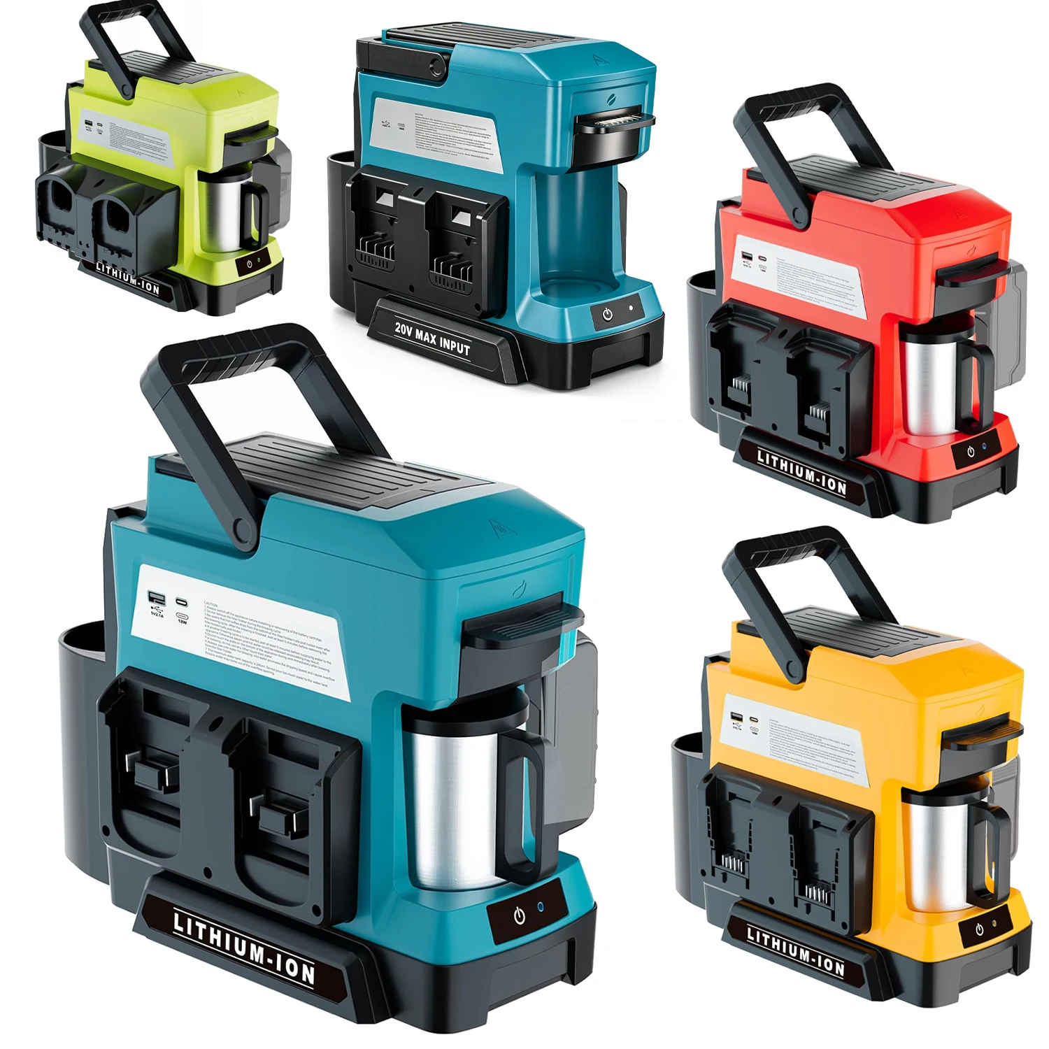 Cordless Coffee Maker for Makita/DW/Milwuakee/Bosch/Ryobi 18 V Battery, 3 Brewing Options Drip Coffee Maker with USB and Type/C