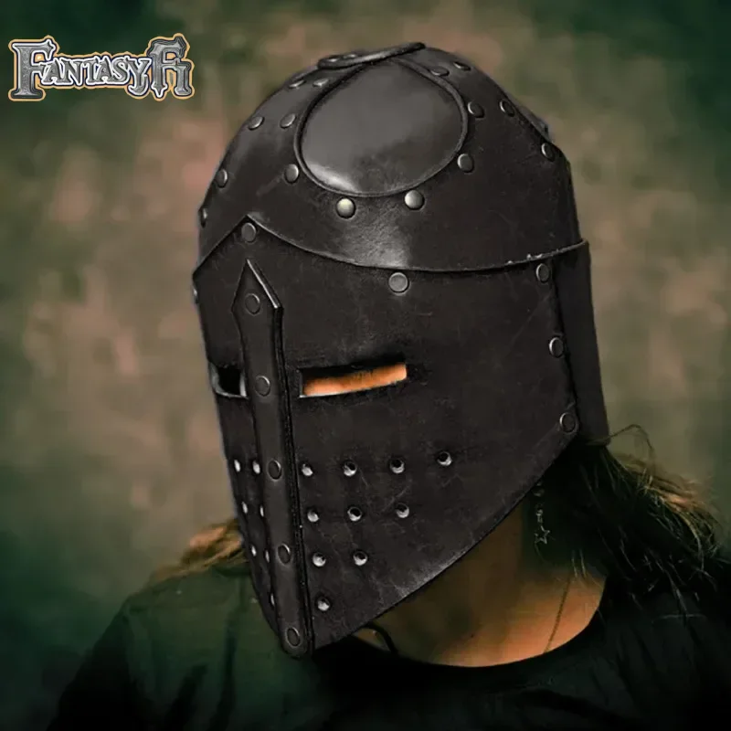 Disfraz de caballero templario Medieval, casco cruzado, guerrero pirata vikingo, máscara de cuero, sombrero, armadura de cabeza de soldado, accesorio LARP
