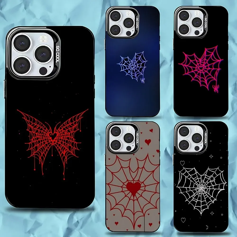 

Cool S-Spider Web H-Heart Phone Case For iPhone 16,15,14,13,12,11,Pro,Max,Plus,Mini,XS,SE Anti Fall Black Matte Hard Bumper