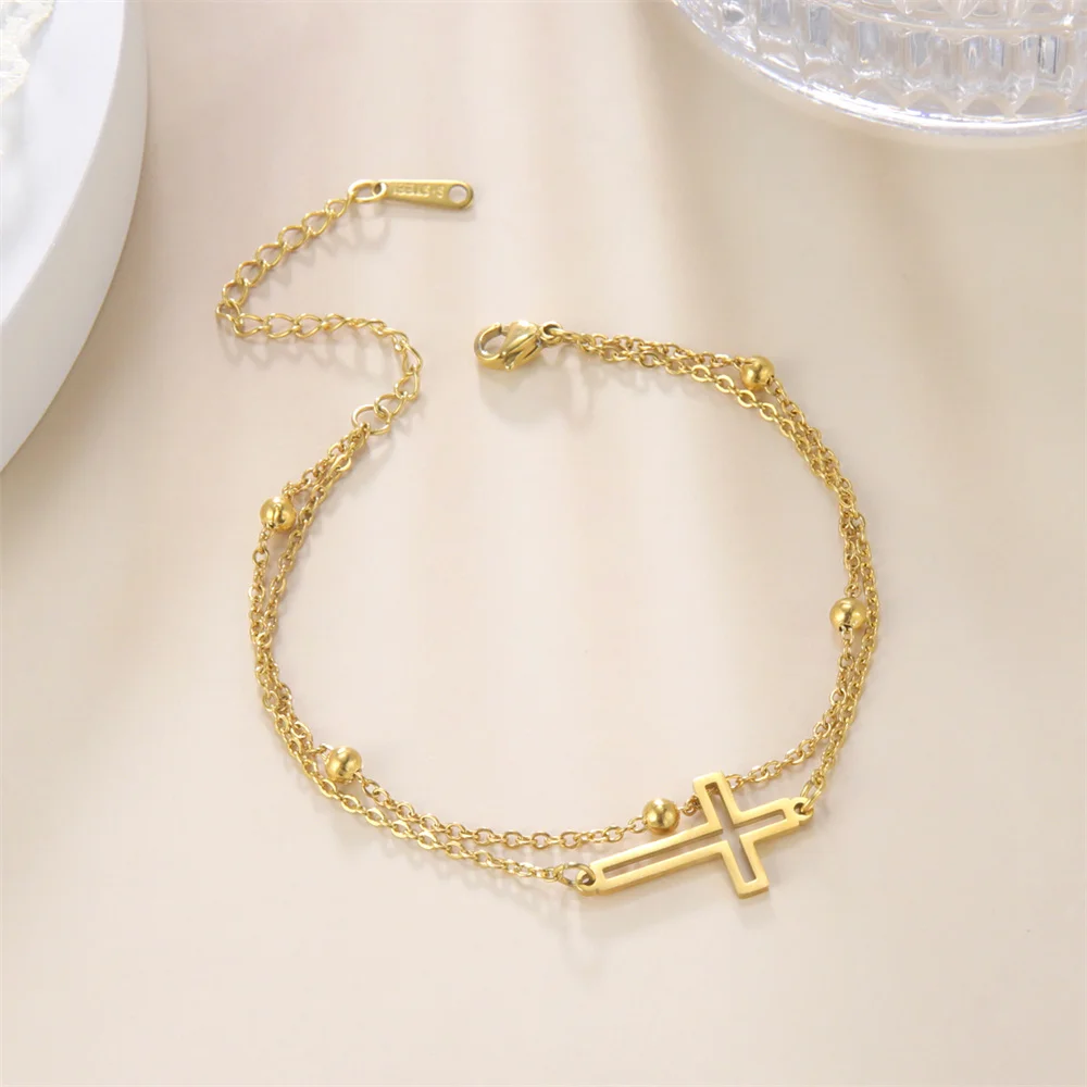 Kkjoy böhmische Kreuz Anhänger Knöchel Armband Mode Fuß schmuck für Frauen Sommer Strand party Edelstahl Perlenkette Fußkettchen – Detail 3