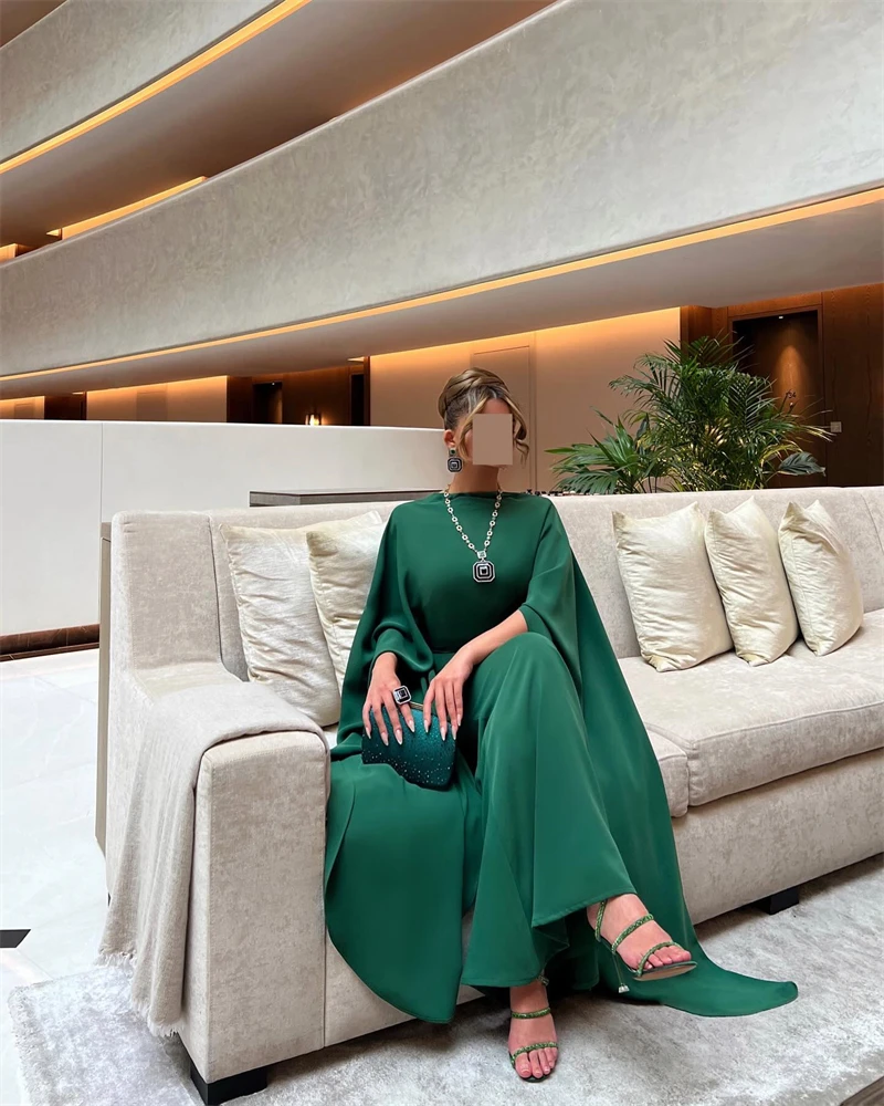 Grüne Meerjungfrau Abendkleid lange Ärmel Satin knöchel lange Vintage Saudi-Arabien Party kleider Kleider für Frauen Robe de Soirée