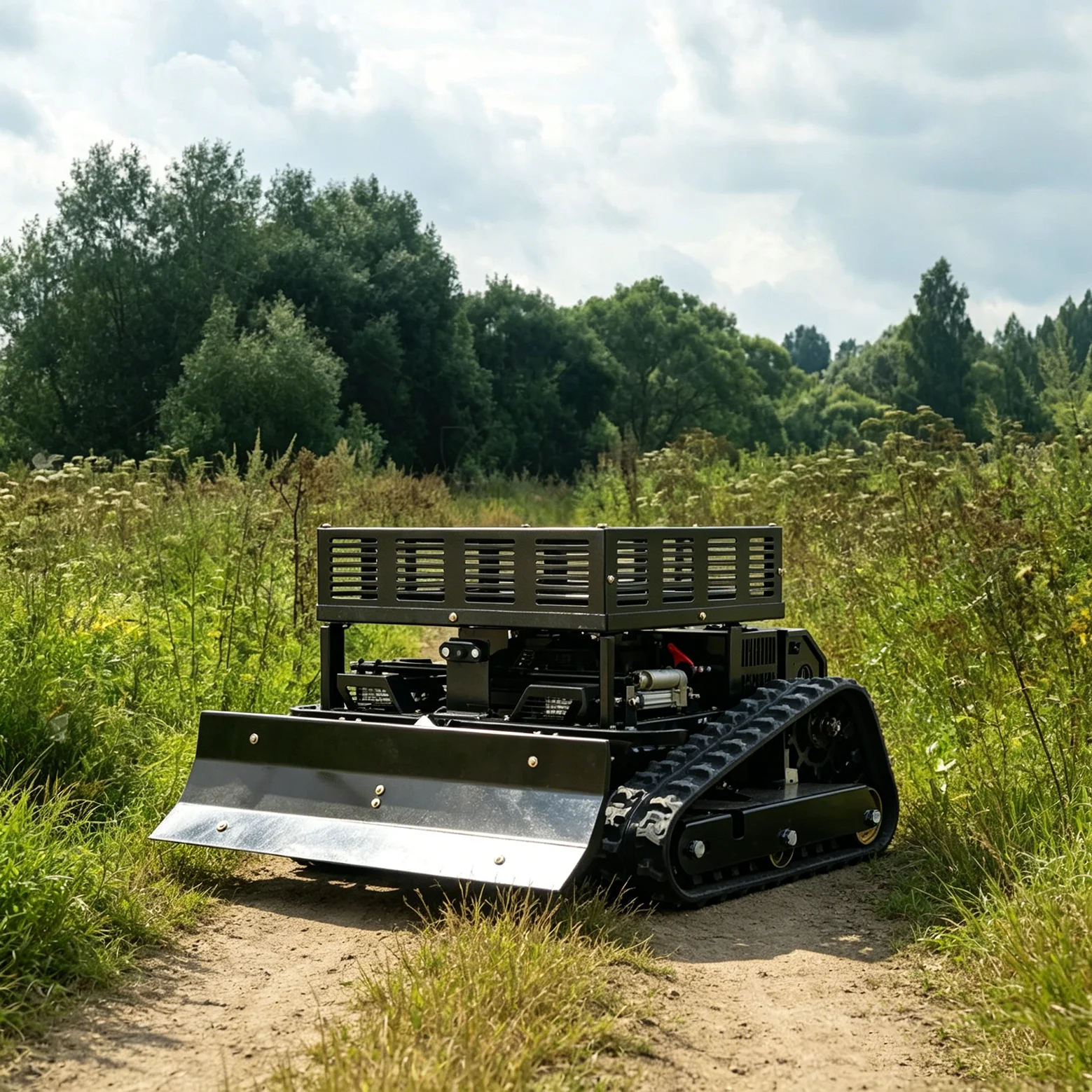 

Customized CE certified tracked remote-controlled lawn mower with snow sweeping function, suitable for farm gardens and road