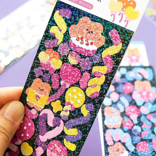 2 Sheets/lot Cute Cartoon Bear Ribbon Stickers For Scrapbook Confetti Decoration DIY Bling Sticker for Journal Laptop Album Gift