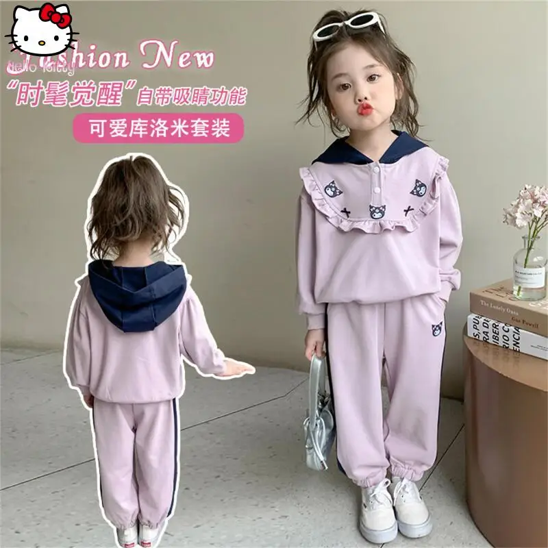 

2Pcs Anime Sanrio Kawaii Fashion Motion Sweet Girls Clothe New Kuromi Children Autumn Hoodie Pants Princess Style Cartoon Coat