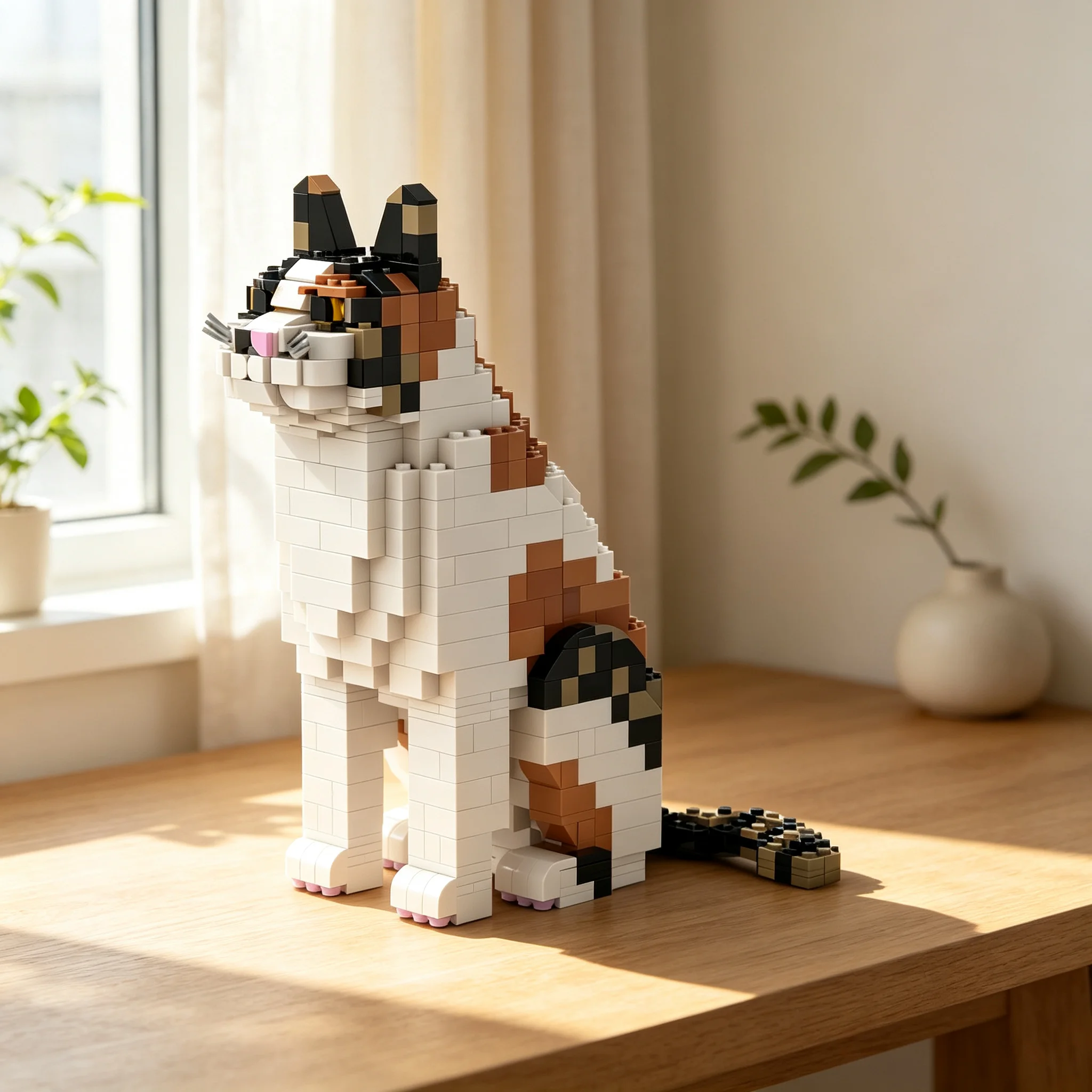 729pcs MOC Sculptures Calico CAT Tri-Color Pattern Model Building Blocks Christmas Gifts Toy Education 3D DIY Assemble Brick