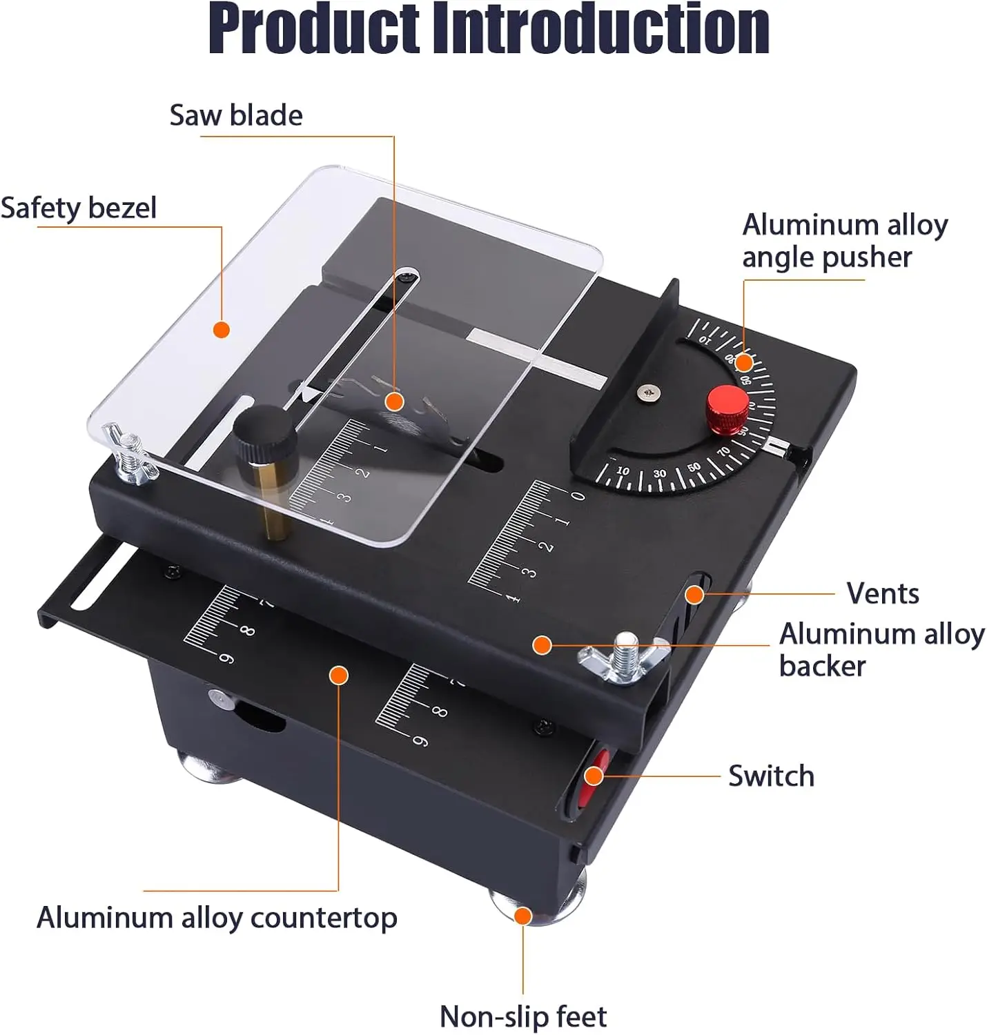 Mini Table Saw,100W Mini Desktop Electric Saw Cutter Speed & Angle Adjustable 16MM Cutting Depth, Seven Speed Adjustable Power S