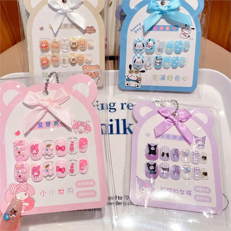 Kawaii Sanrio Nail Sticker Kids Cinnamoroll Kuromi Cute Cartoon Accessories Children Self Adhesive Nail Stickers Girl Toys Gifts