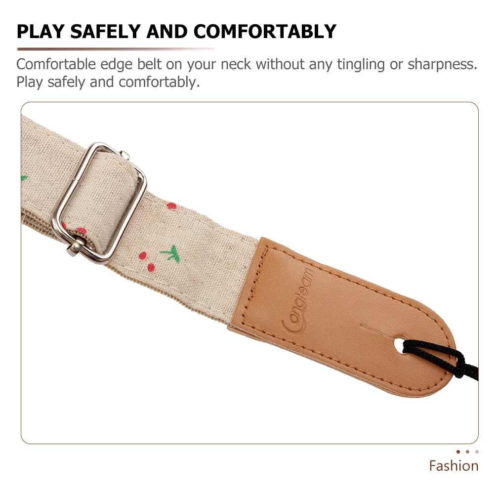 

Ukulele Guitar Strap Adjustable Cotton Linen PU Material Comfort Durable Shoulder Component Replacement For Folk Bass