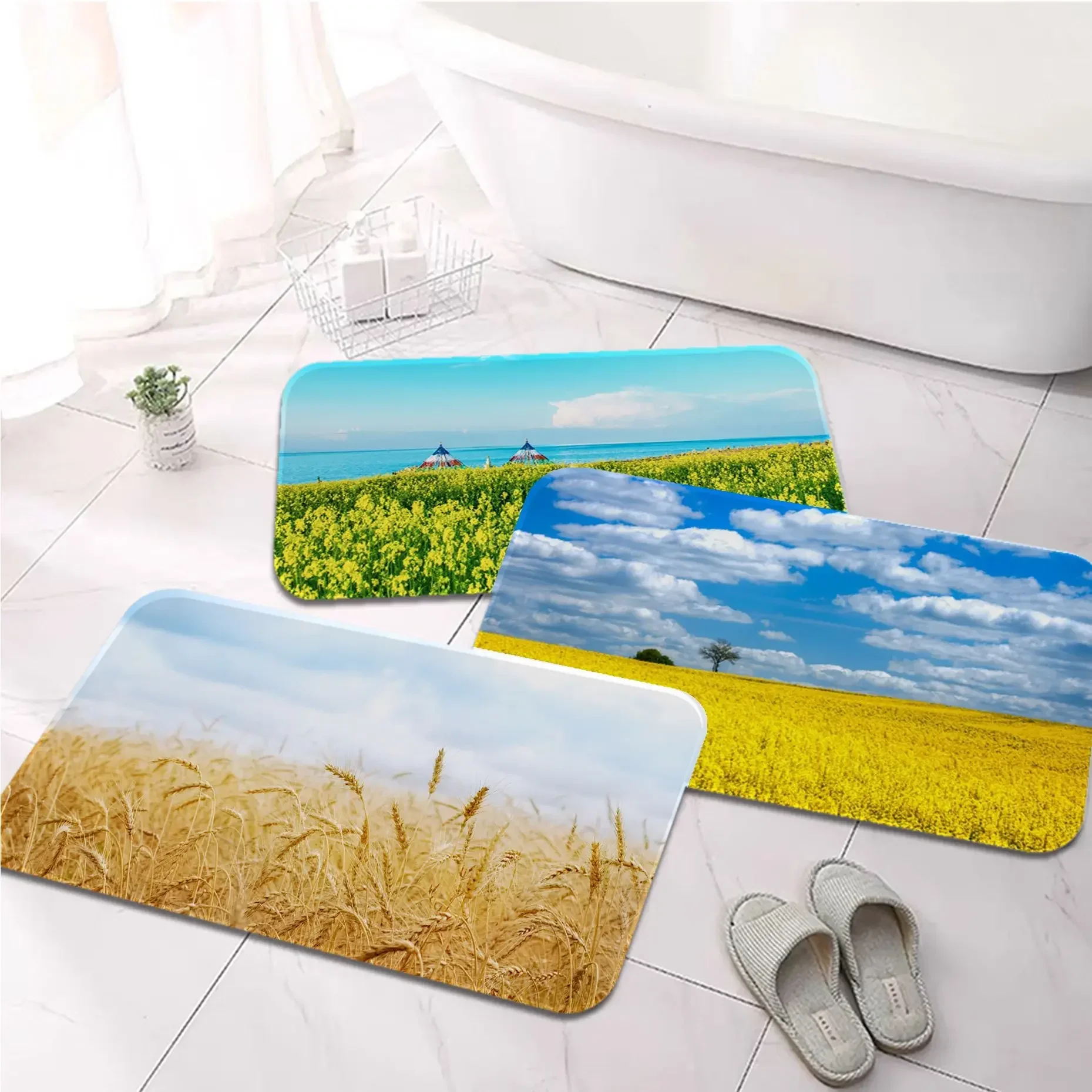 Fields  Printed Flannel Floor Mat Bathroom Decor Carpet Non-Slip For Living Room Kitchen welcome Doormat