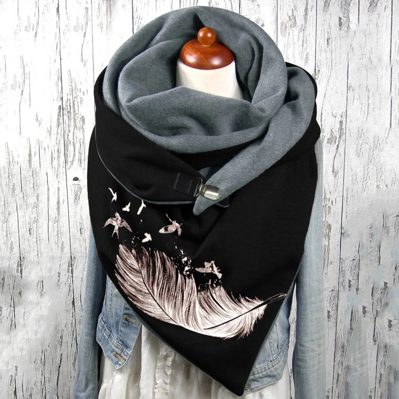 Dames Fleece Warme Hals Warmer Winter Print Dubbele Stiksels Driehoek Gesp Snood Sjaals Buiten Warm Winddicht Kraag