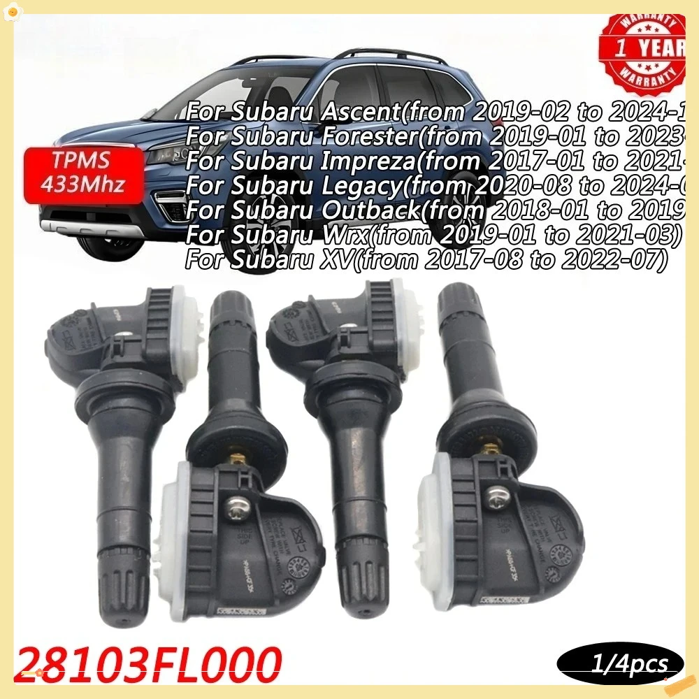 TIRE PRESSURE SENSOR FOR 2019-2024 Subaru Forester Ascent Impreza Legacy WRX XV 433MHz TPMS 28103FL000 28103FL100B 28103FL00A