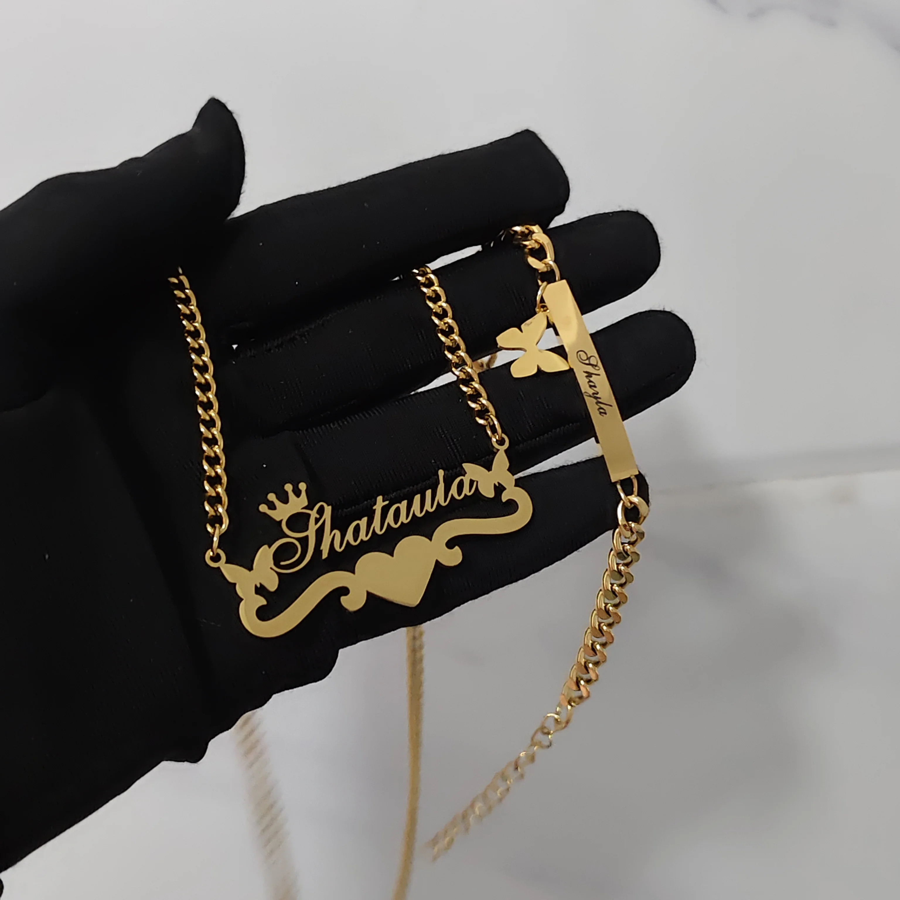 

DHQH Новая оптовая продажа, персонализированный именной набор, индивидуальное ожерелье с буквами и сердцем, браслет-бабочка, подарок на день рождения, прямые продажи с фабрики