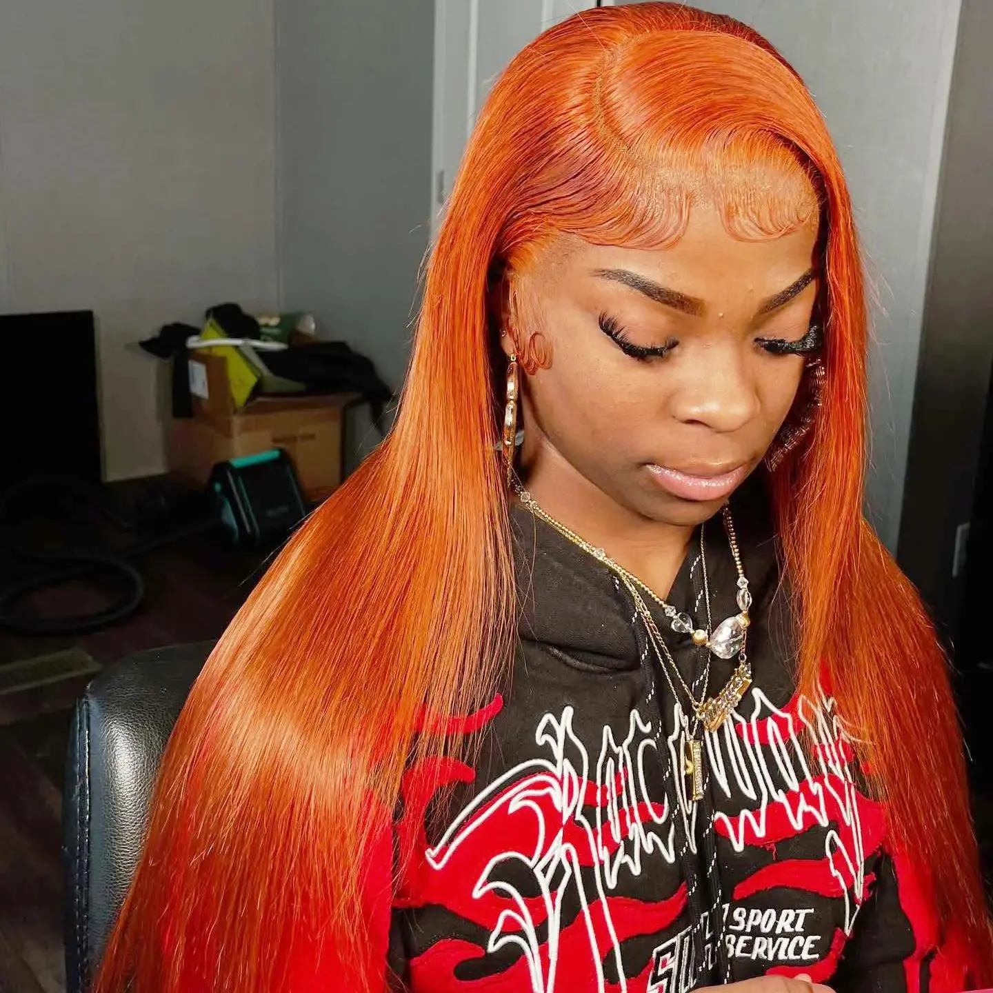 

30 Inch Bone Straight Ginger Orange Colored 13x6 Lace Front Human Hair Wigs High Density Lace Frontal Wig Brazilian Wig Women