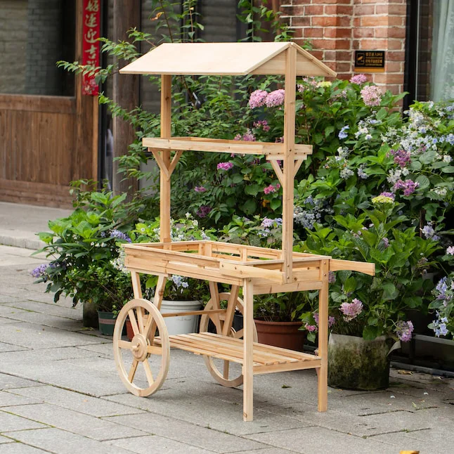 

Large Wooden Multi-Tier Hanging Planter Shelves Home Outdoor Decor Patio Garden Flower Display Rack Wheels Candy Cart Flower Tub