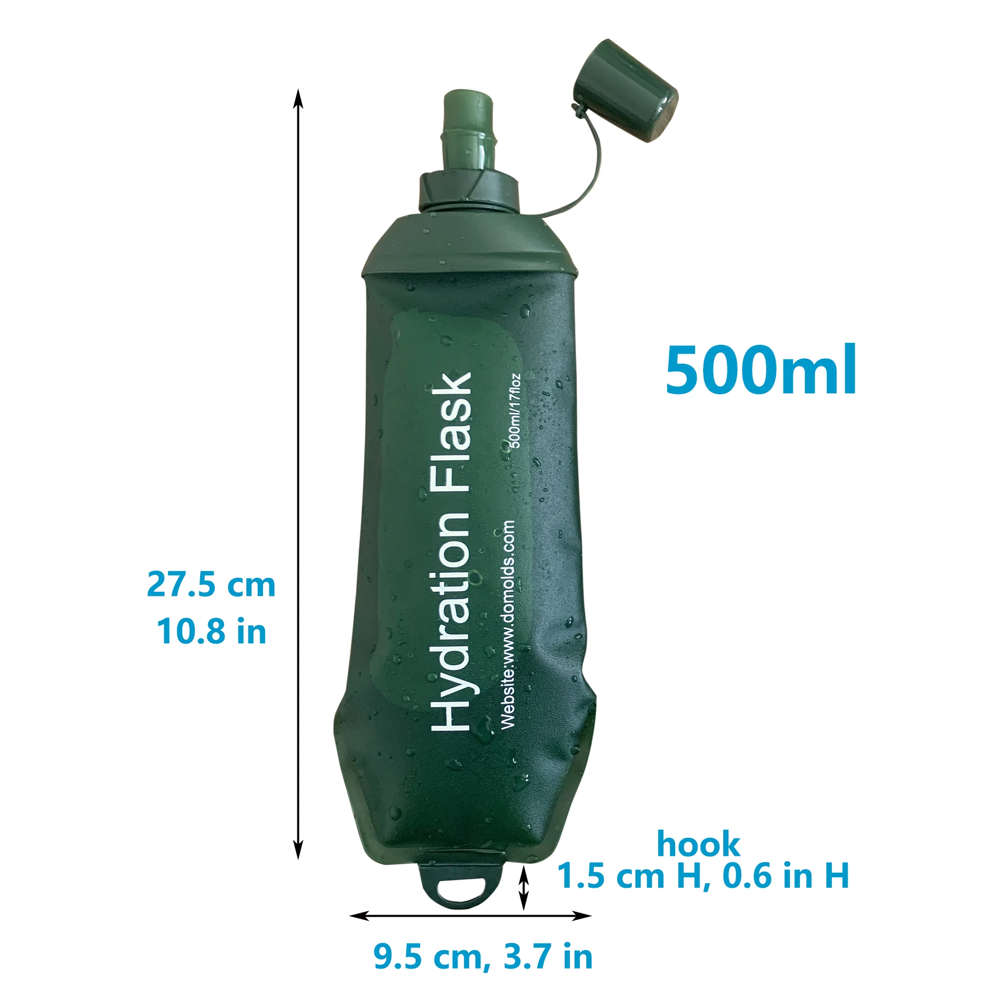 AXEN Folding Water Bottle, Collapsible, Soft Flask, TPU, Cycling, Running, Camping, Travelling, Pink, Blue, Green, White, 500ml