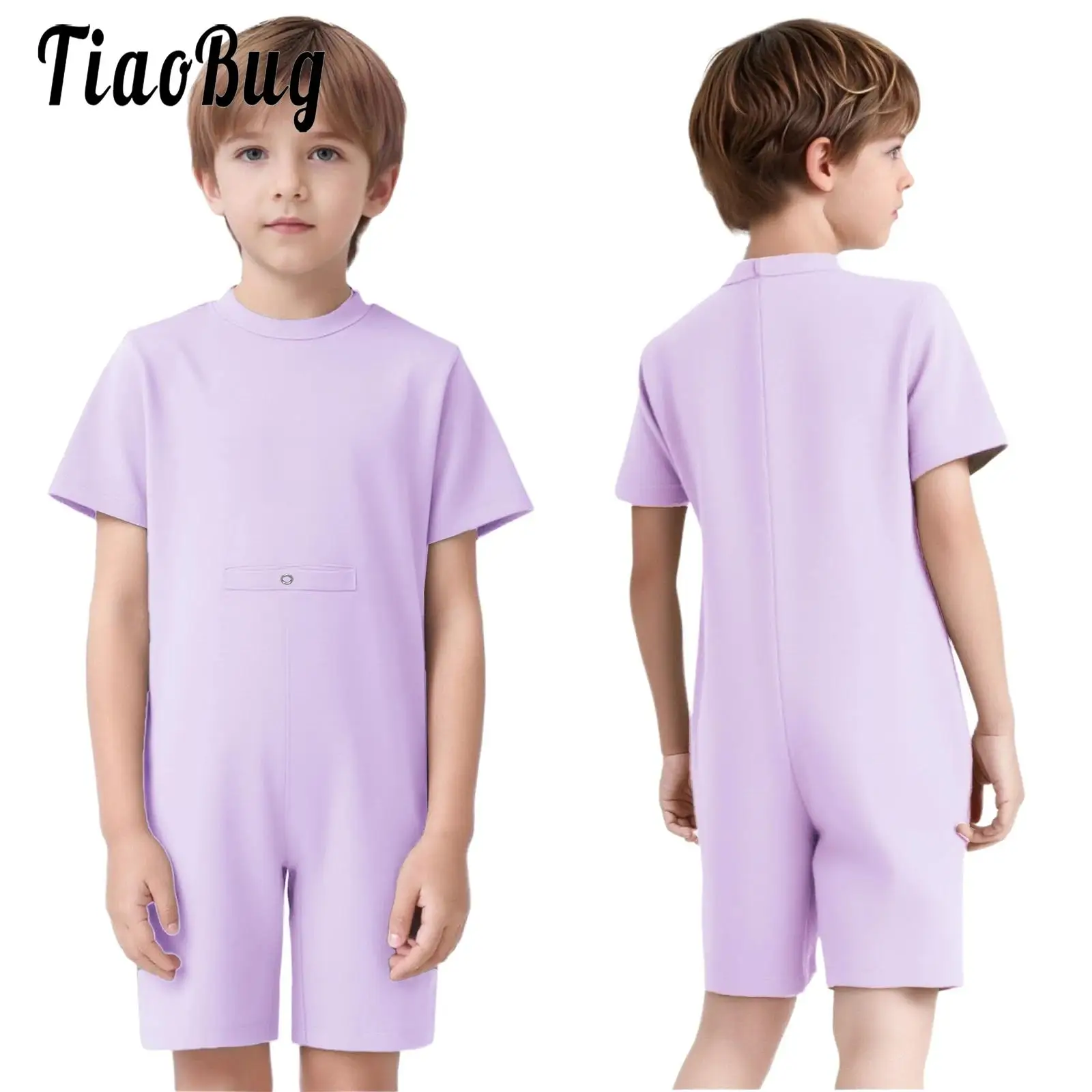 Special Needs Adaptive Clothing for Children Girls Boys Anti-Strip Romper Short Sleeve Back Zipper Short Legs Jumpsuit Casual