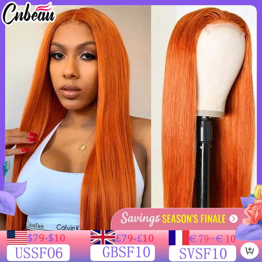 350 Ginger Orange 13x4 Lace Frontal Wigs Human Bone Straight Human Hair Wig 220% Brazilian Hair Lace Frontal Wig For Women