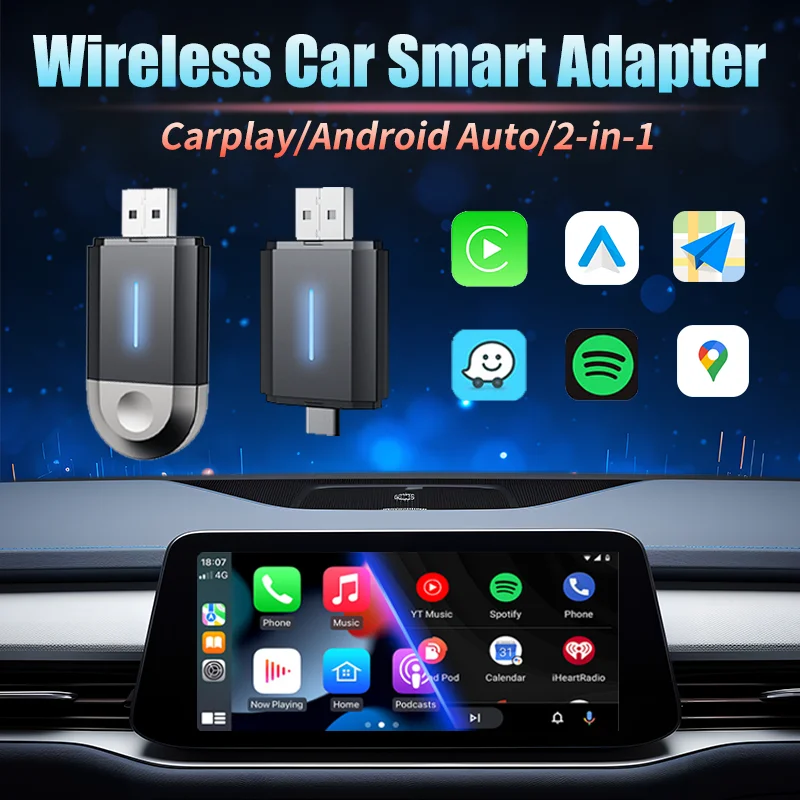 2 in 1 Mini AI Box Wireless CarPlay Android Auto Apple Carplay Adattatore Plug And Play WiFi USB Tipo C Connessione Accessori per auto