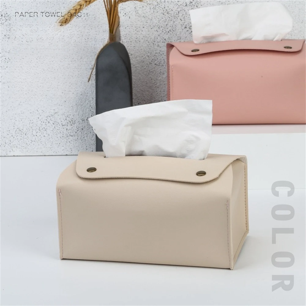 Simple Solid Color Tissue Box Household Table PU Leather Napkin Holder Waterproof Storage Sundries Case Car Paper Organizers Box