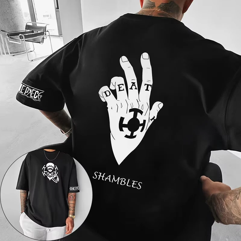 2026 Neujahrs-Sonderangebot ONE PIECE Herren T-Shirt Trafalgar Law Japanischer Anime Sommer Locker Sitzend Baumwolle Y2K Harajuku