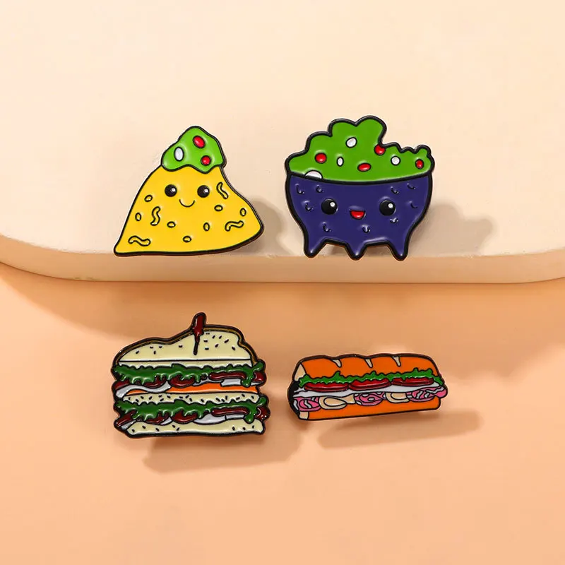 New food burger cartoon badge cute sandwich pizza pin men and women with clothing accessories pin