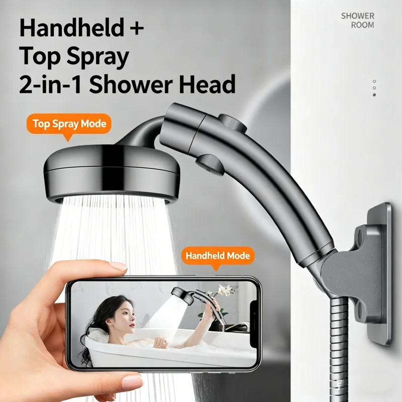 1pc Spray Top Spray Dual-Purpose High Pressure Shower Head One-Key Stop Water Sprayer Faucet Bathroom Accessories