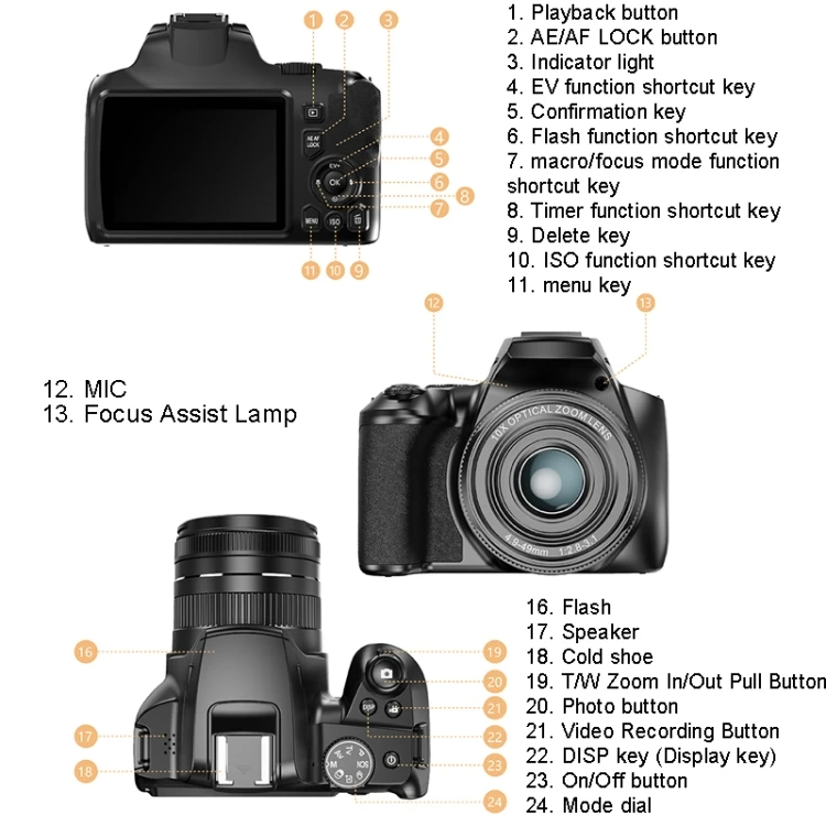 KOMERY W2 64MP 4K 3 Inch Screen 10X Optical Zoom+4X Digital Zoom Camera WIFI Connection Digital Camera