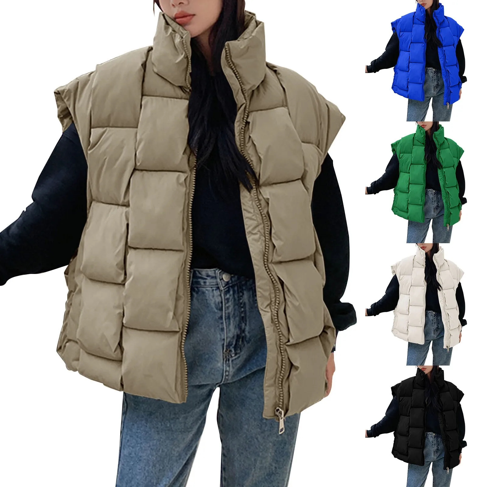 Women Winter Oversized Puffer Vest Lightweight Stand Collar Insulated Padded Puffy Jackets Coat Ladies Winter Coat Female Vests