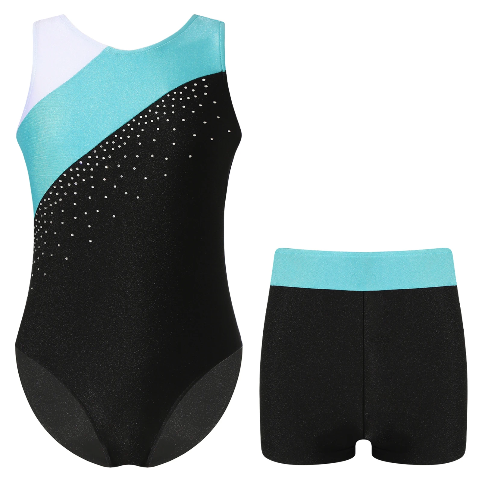 Kids Girls Ballet Dance Sets Sports Gymnastics Workout Outfits Sleeveless Leotard with Shorts Stage Dance Competition Dancewear