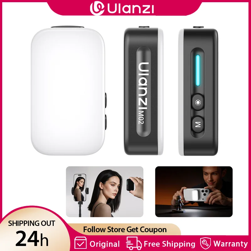 Ulanzi M02 Portable Mini Flash Magnetic Fill Light for iPhone 17 16 15 Android Smartphone 4 Level Adjustable CRI 95+ for Vlog