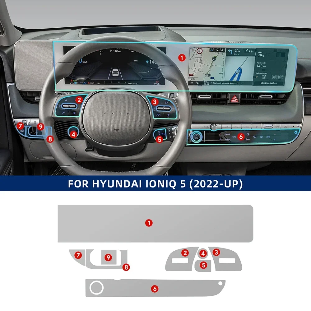 

Для Hyundai IONIQ 5 2022-2024 предварительно вырезанная пленка для салона автомобиля PPF, защитная пленка для краски, консоль, прозрачная/матовая пленка из ТПУ от царапин