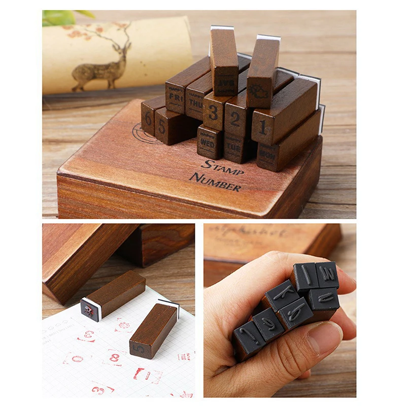 28Pcs Alphabet Stamps Vintage Wooden Rubber Letter Standard Stamp Set For Craft Card Making Planner Scrapbooking Journals