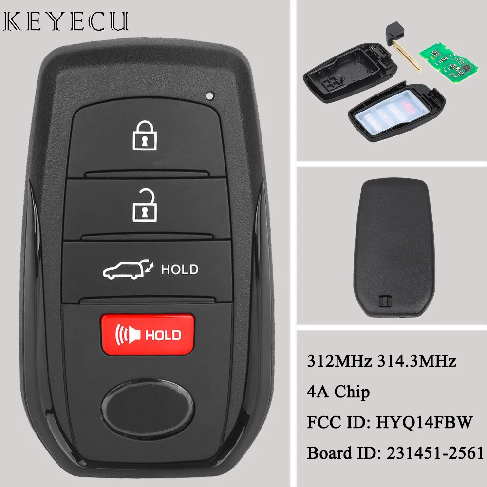 Keyecu For Toyota Corolla Cross 2022 2023 2024 Smart Remote Car Key Fob 312MHz 314.3MHz With 4A Chip HYQ14FBW 231451-2561