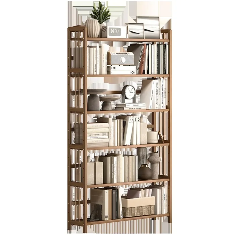 Solid Wood Floor to Ceiling Bookshelf Multi Layer Storage Rack Simple Home Bedroom Desktop Display Shelf Unit