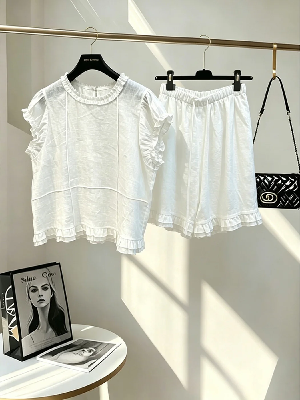 

Comfortable Fashionable Minimalist Summer High Waist A-Line Skirt And Top Set Korean Style Earlet Breathable Cotton