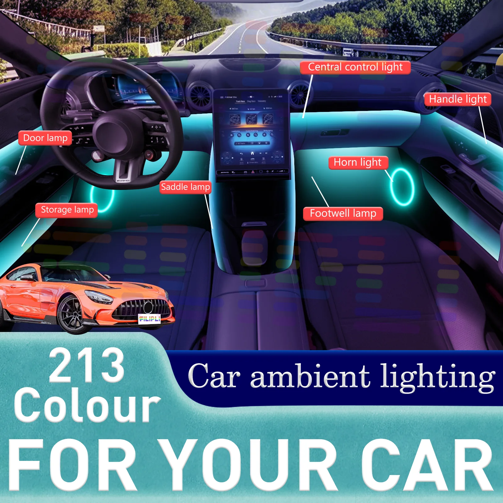 

6/18 in 1 Acrylic Car Ambient Light RGB 64 213 Hue Rhapsody Acrylic APP Streamer Ambiance Lamp Kit For Autos