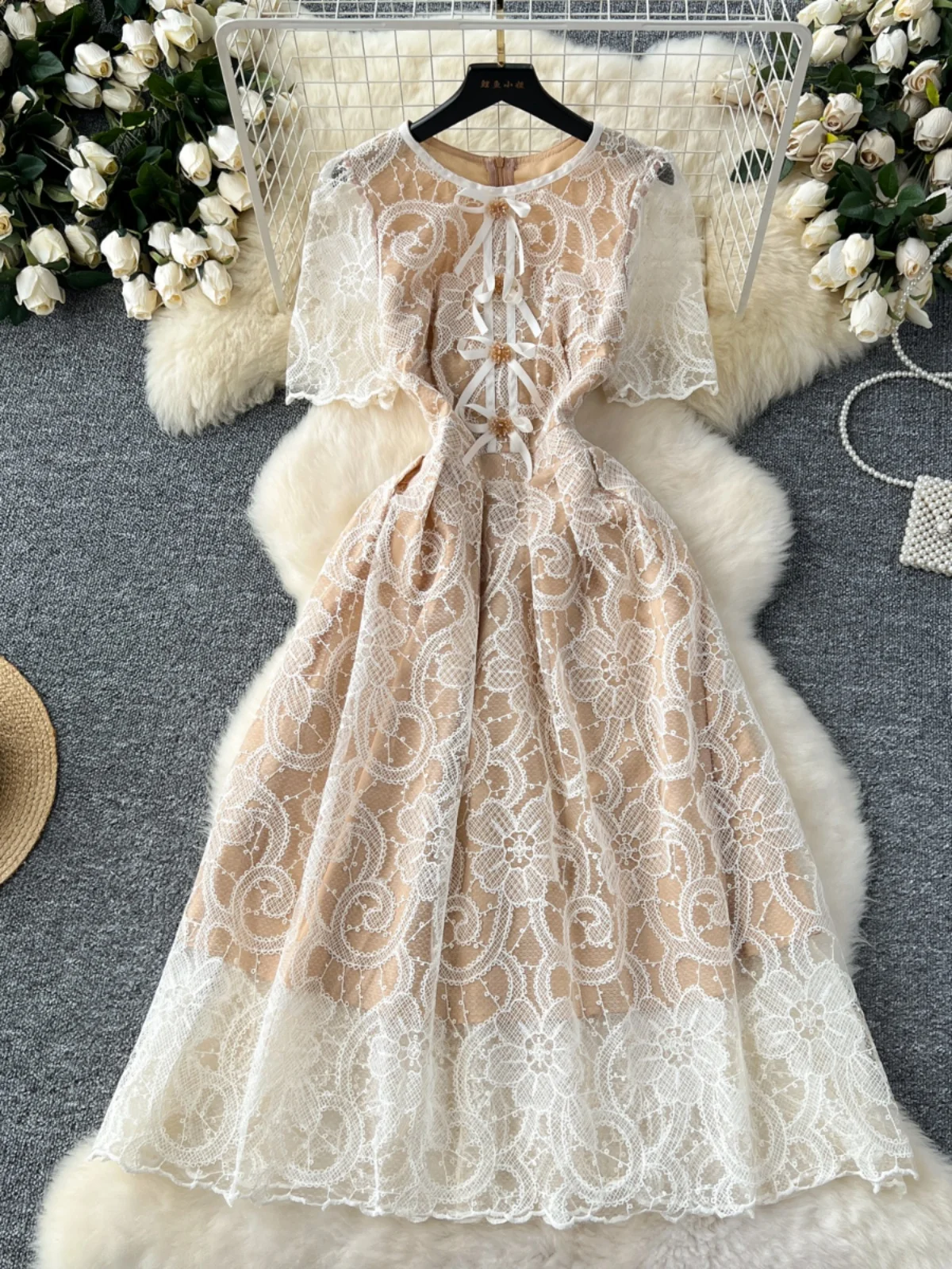 

Ele Embroidered Floral Women's Dr Heavy Work Lace High Waist Slimming A-Line Skirt Korean Sle Commute Spring Summer