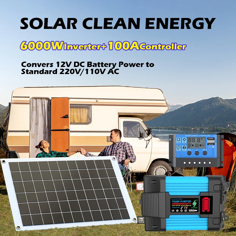 Complete 6000W Solar Generator Kit: 600W Panel, MPPT Charge Controller, and 110V/220V Pure Sine Wave Inverter Included