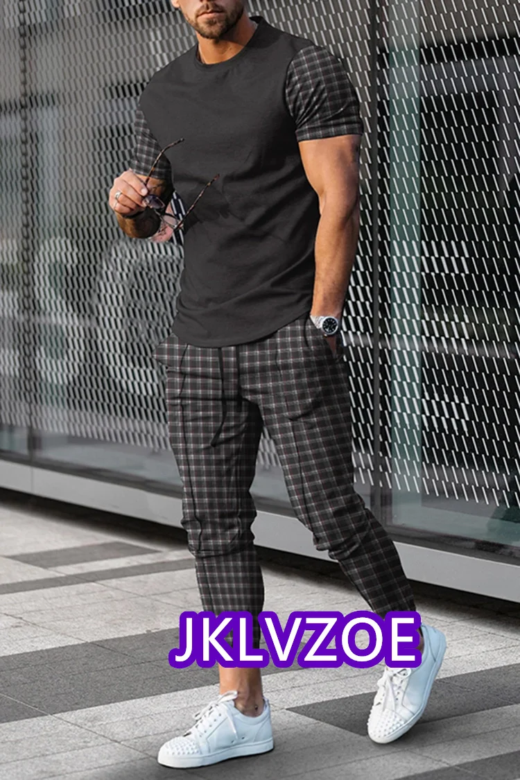 Summer Tracksuit Men 2 Piece Sets Outfit Man Clothes Tshirts Pants Trousers Suit Sportwear Jogging Casual Male Clothing Oversize