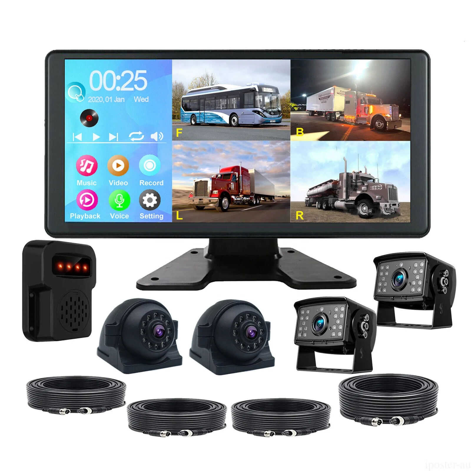 

IPoster 10.36in 9-36V For Truck DVR Quad Split DVR 360 View Backup Camera With AI BSD Alarm Auto Human Tracking Kit