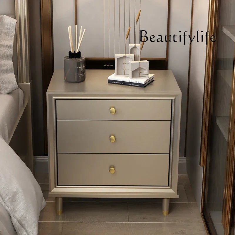 

yj32 Solid wood bedside table Locker Simple modern storage cabinet Household bedroom European white