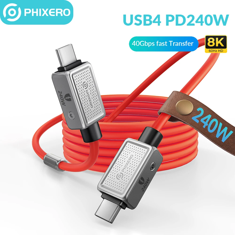 

PHIXERO USB4 Cable 240W for Thunderbolt 4 PD3.1 Charging 40Gbps Data Transfer Video 8K@60Hz Silicone for iPhone Mac eGPU Laptop