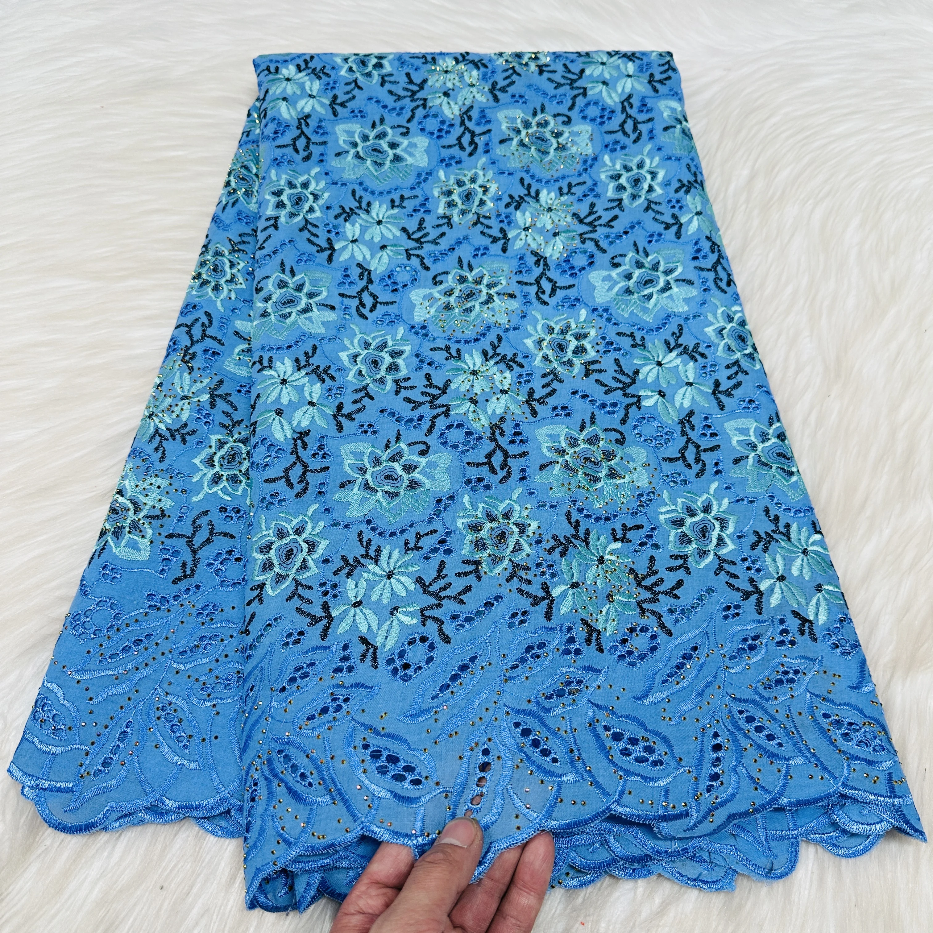 

5-ярдовая высококачественная швейцарская кружевная ткань, сухая кружевная вышивка, африканская 100% хлопчатобумажная ткань, швейцарская вуаль, кружево в Дубае, 18L1101503